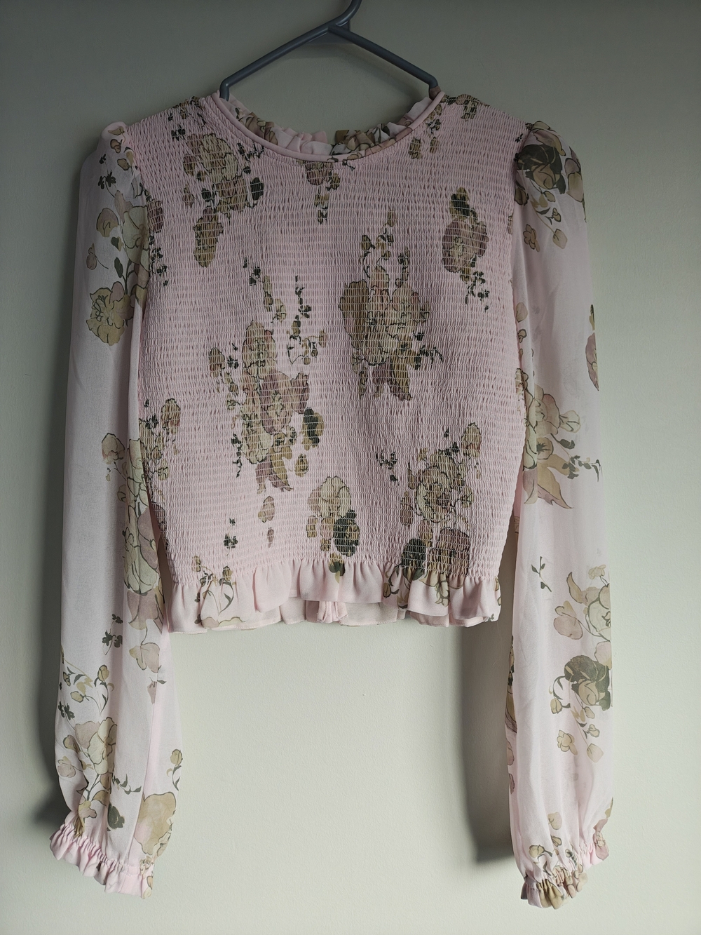 Wilfred Pink Floral Smocked Ruffle-Neck Blouse Ptp 15" - Picture 2 of 12